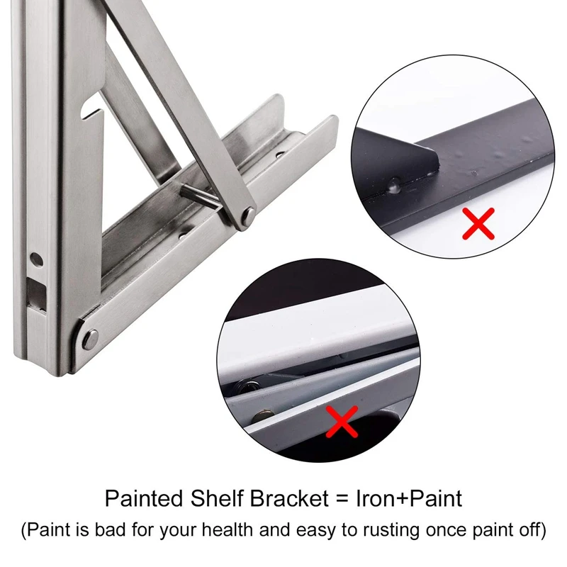 Aço inoxidável Folding Prateleira Suportes, Heavy Duty, dobrável, Mesa Banco de Trabalho, Economia de Espaço, DI, 12 Polegada, 2 Pack