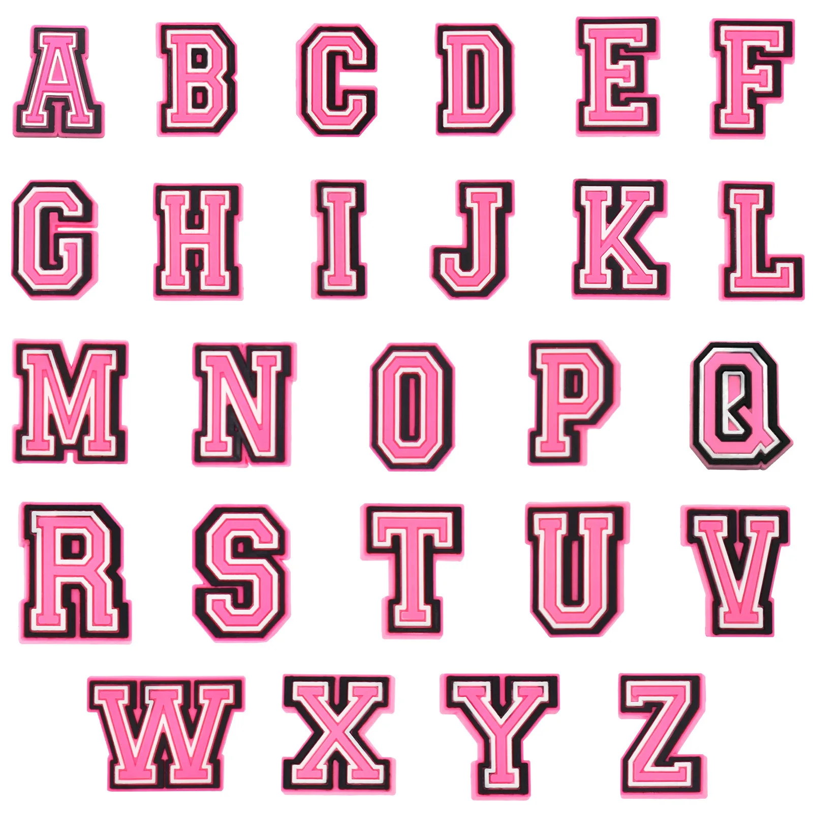 26-38Pcs Hot Selling Pink and Black White Letter Icon Shoe Charms PVC Shoes Decoration For Clog Sandal Charms Buckle Accessories