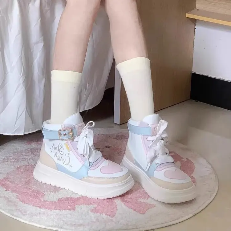 NEW 2024 Macaron Campus Style Lolita Sneakers Are Cute and Sweet All-match Autumn and Winter Thick-soled Height-increasing Shoes