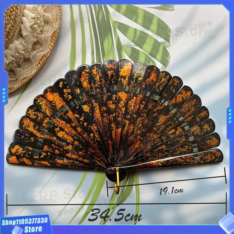 Handmade Lacquer Sprinkled Gold Folding Fan Intangible Cultural Heritage Gilt Wood Ornament High End Collection Decoration