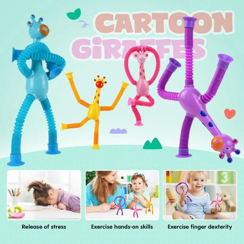 4/2/1PC Children Suction Cup Toys Pop Tubes Stress Relief Telescopic Giraffe Toys Sensory Bellows Toys Anti-stress Squeeze Toy