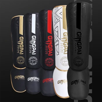 One คู่คุณภาพสูง PU หนัง Boxing Shin Guards ข้อเท้า MMA มวยไทยการฝึกอบรมขาอุ่น Light Kicking Shin Pads