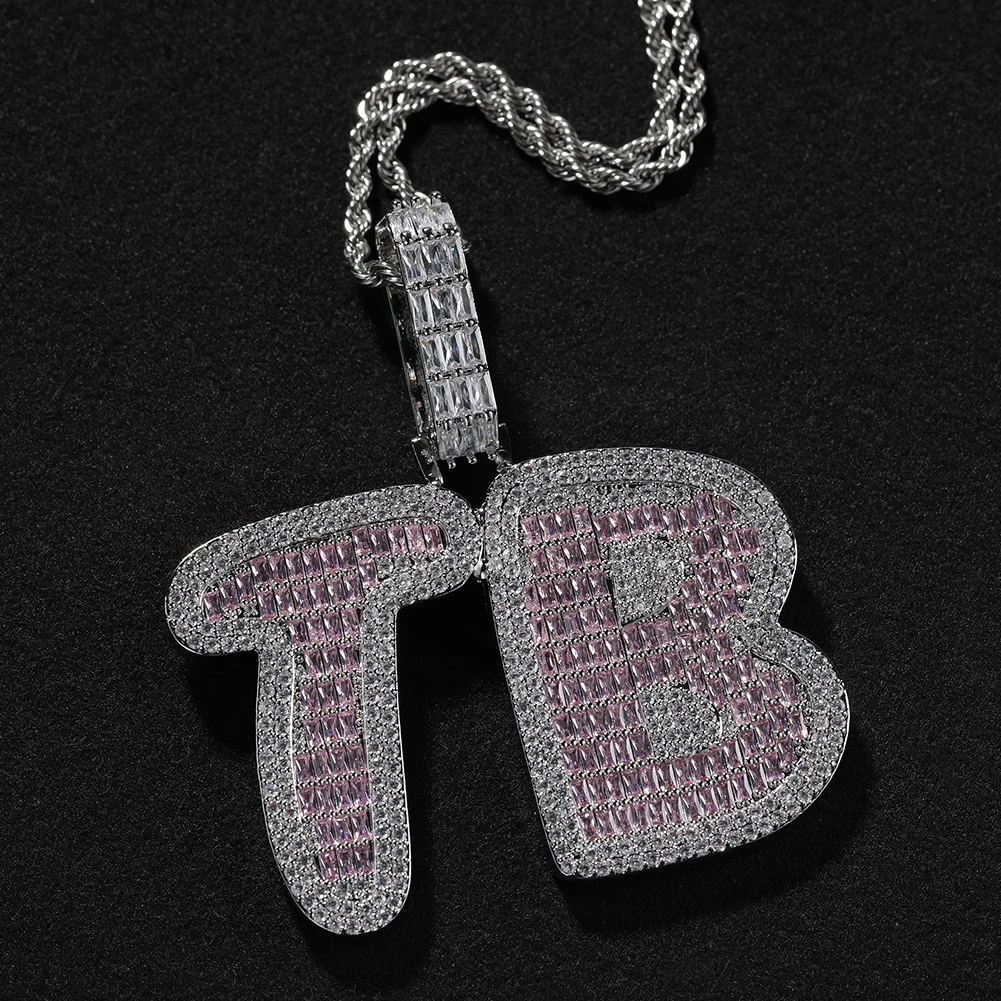 

UWIN Custom Baguettecz Name Pendant Necklace Iced Out Baby Blue CZ Letters Charms Fashion Jewelry for Gift