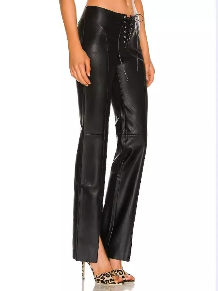 [oein] Superior | Black High Street Cool Stylish Functional Style Double Strap PU Leather Pants