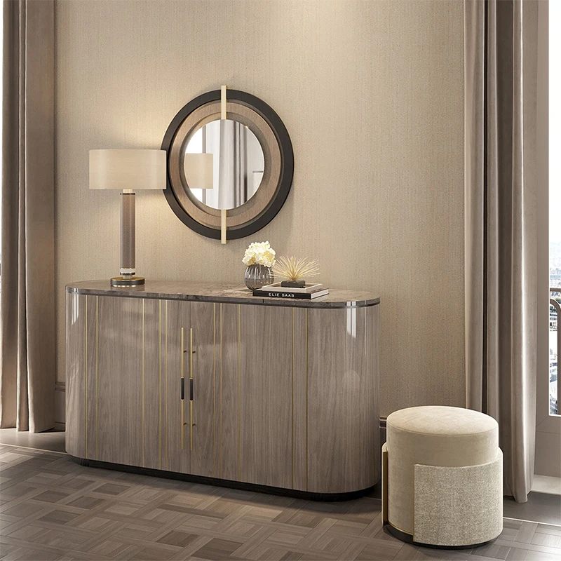 

Italian light luxury marble dining side cabinet entrance door porch cabinet household large-capacity living room storage storage