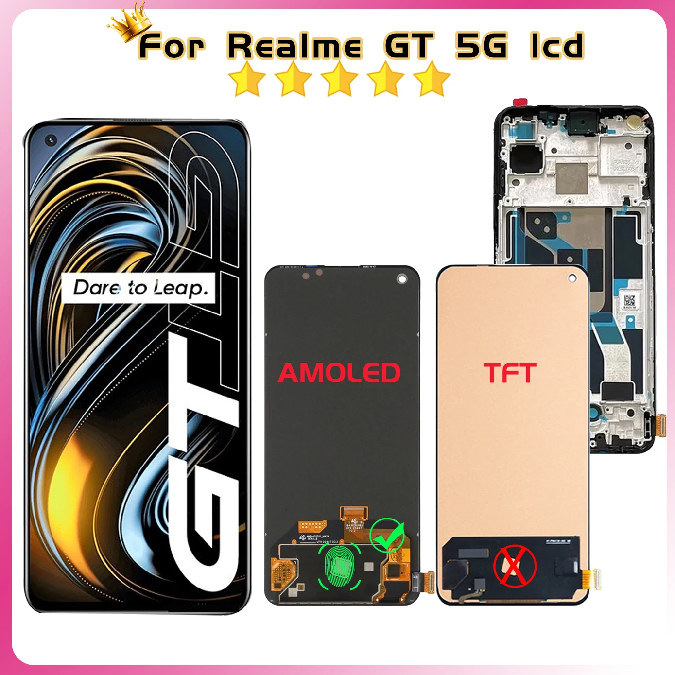 Lcd For OPPO Realme GT 5G LCD RMX2202 LCD Display Screen Touch For Realme GT 5G Replacement With Frame Sensor Digitizer Assembly