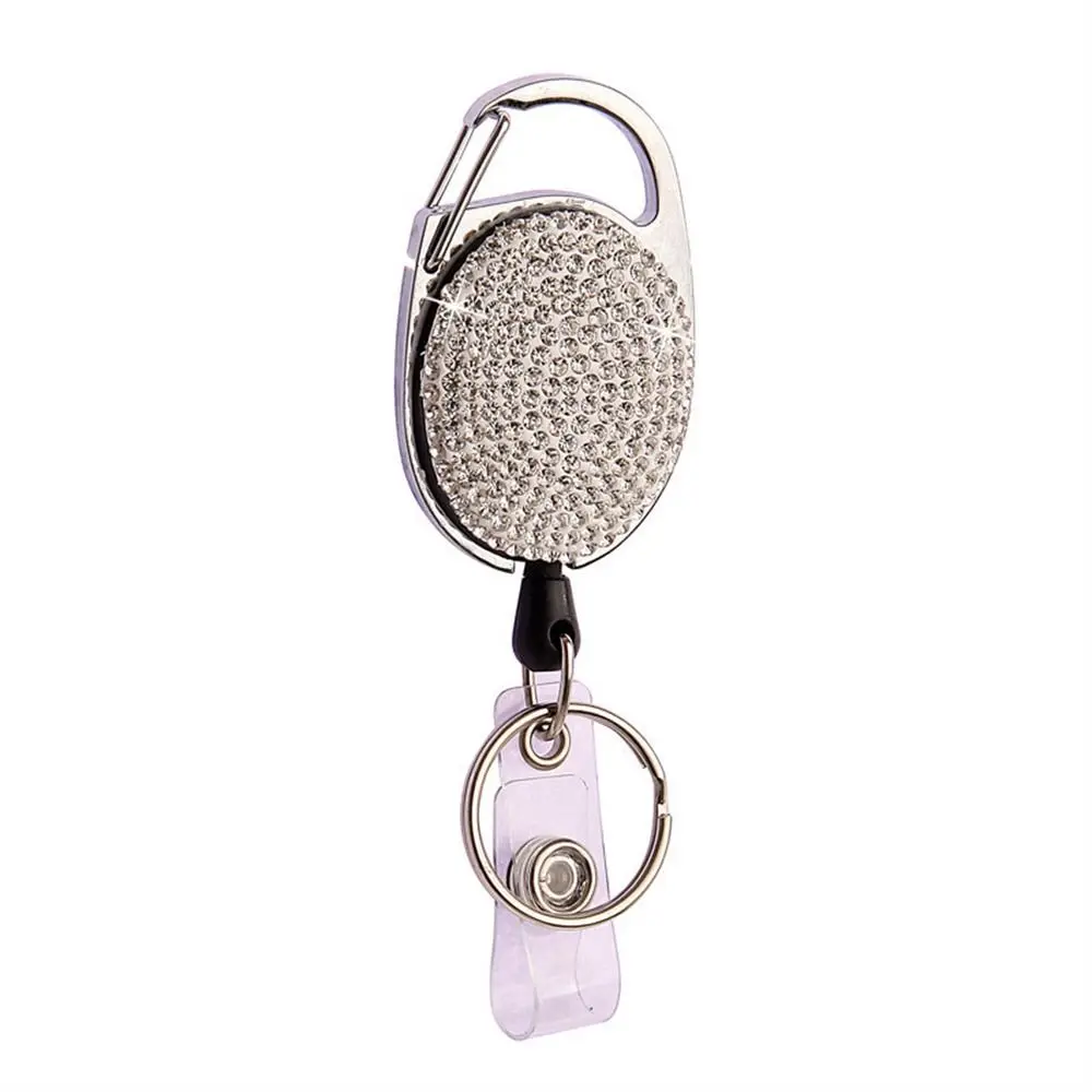 Cor cristal strass crachá carretel nome tag diamante retrátil titular do crachá brilho bling id titular do cartão saco chaveiro