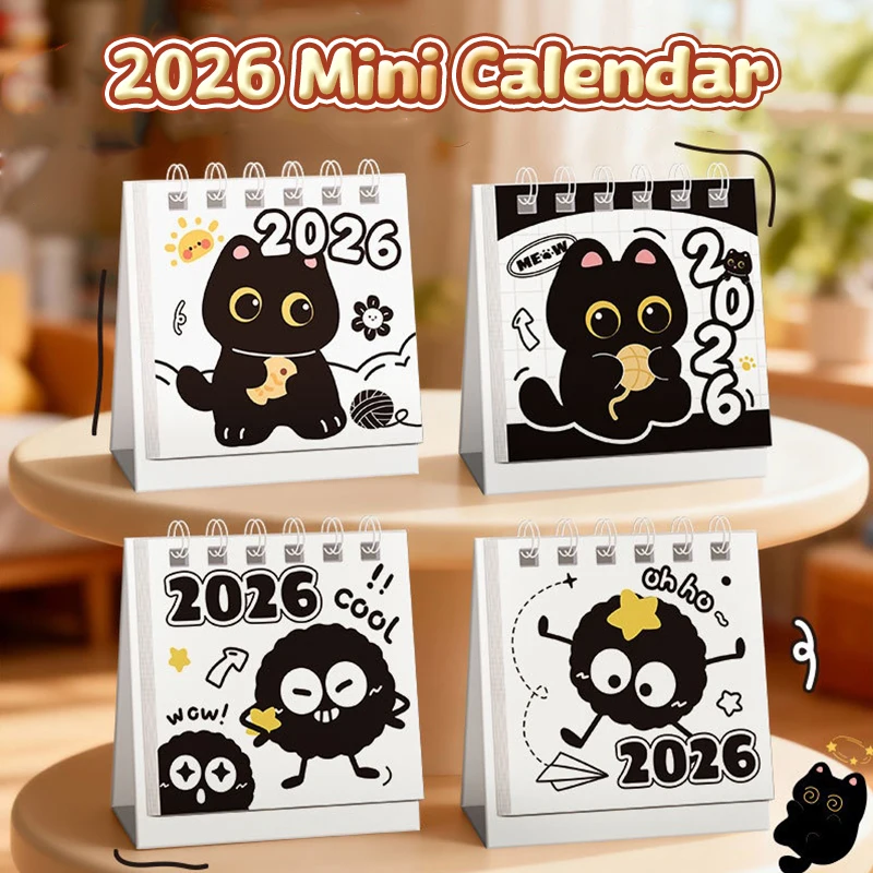 

2PCS Random Mini 2026 Calendar Portable Cute Cat Office School Supplies Calendar Monthly Planner Desk Accessories Decor Record