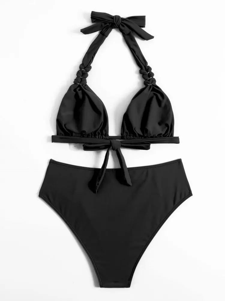 Nuovo set bikini a due pezzi a vita alta sexy 2025 costume da bagno da donna stretto costumi da bagno senza schienale costume da bagno estivo da spiaggia raccolto vuoto