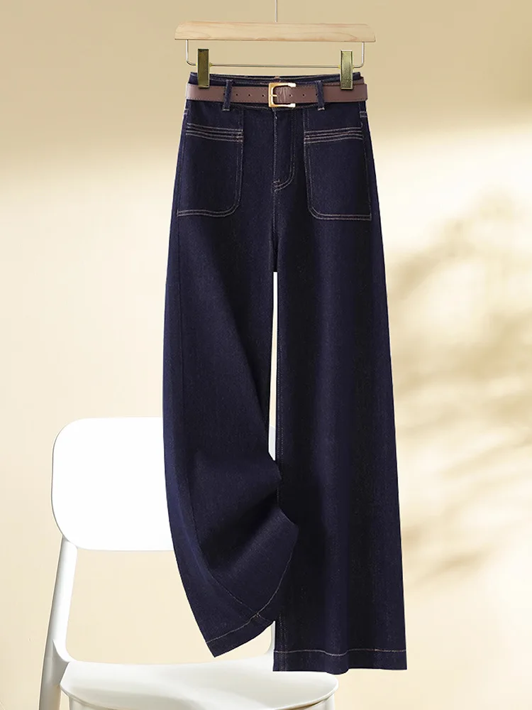 

Denim Blue Jeans for Women, and Winter Vintage American Loose High-Waisted Fleece-Lined Straight Pants