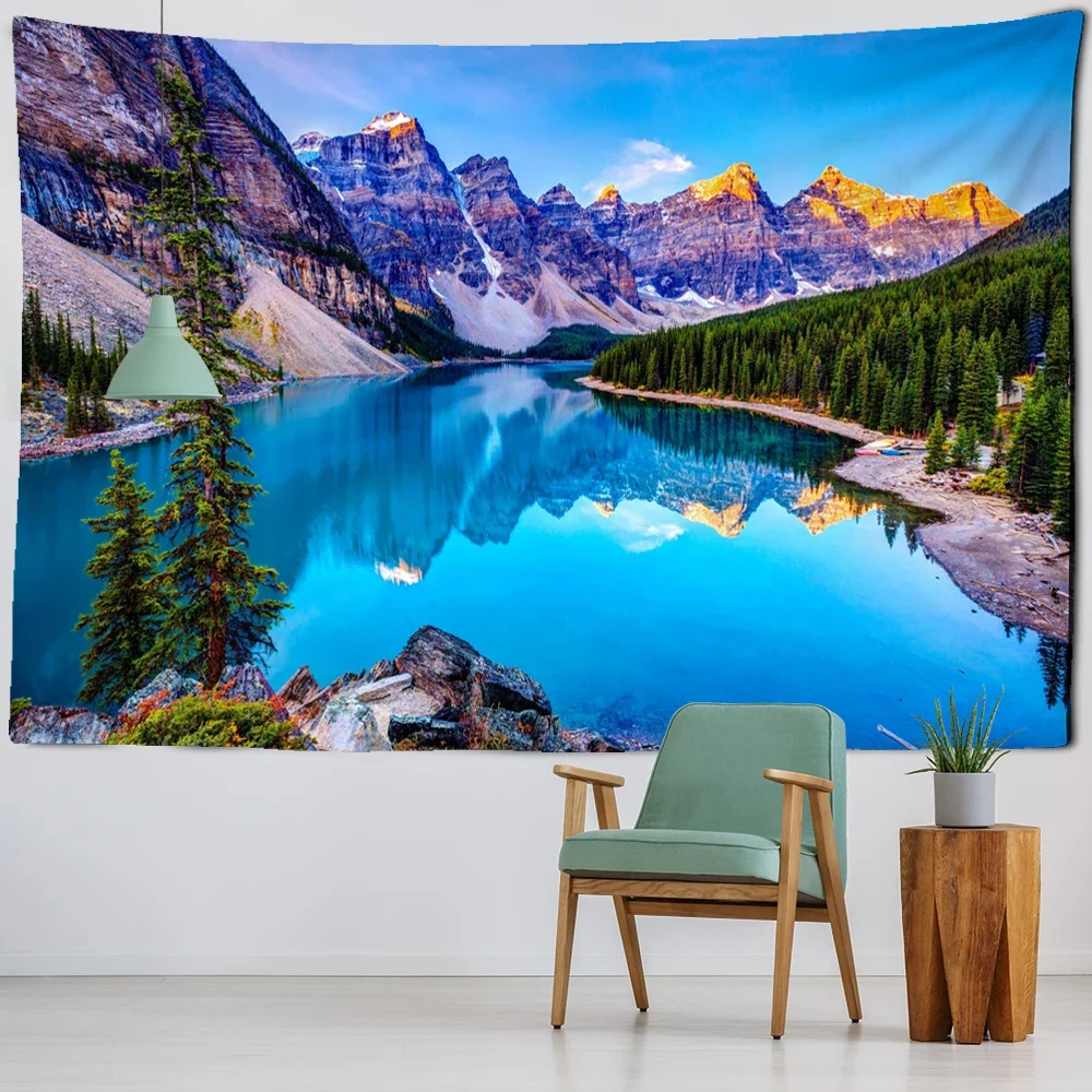 

Landscape Painting Tapestry Wall Hanging Colorful Natural Scenery Bohemian Travel Mattress Studio Living Room Art Decor