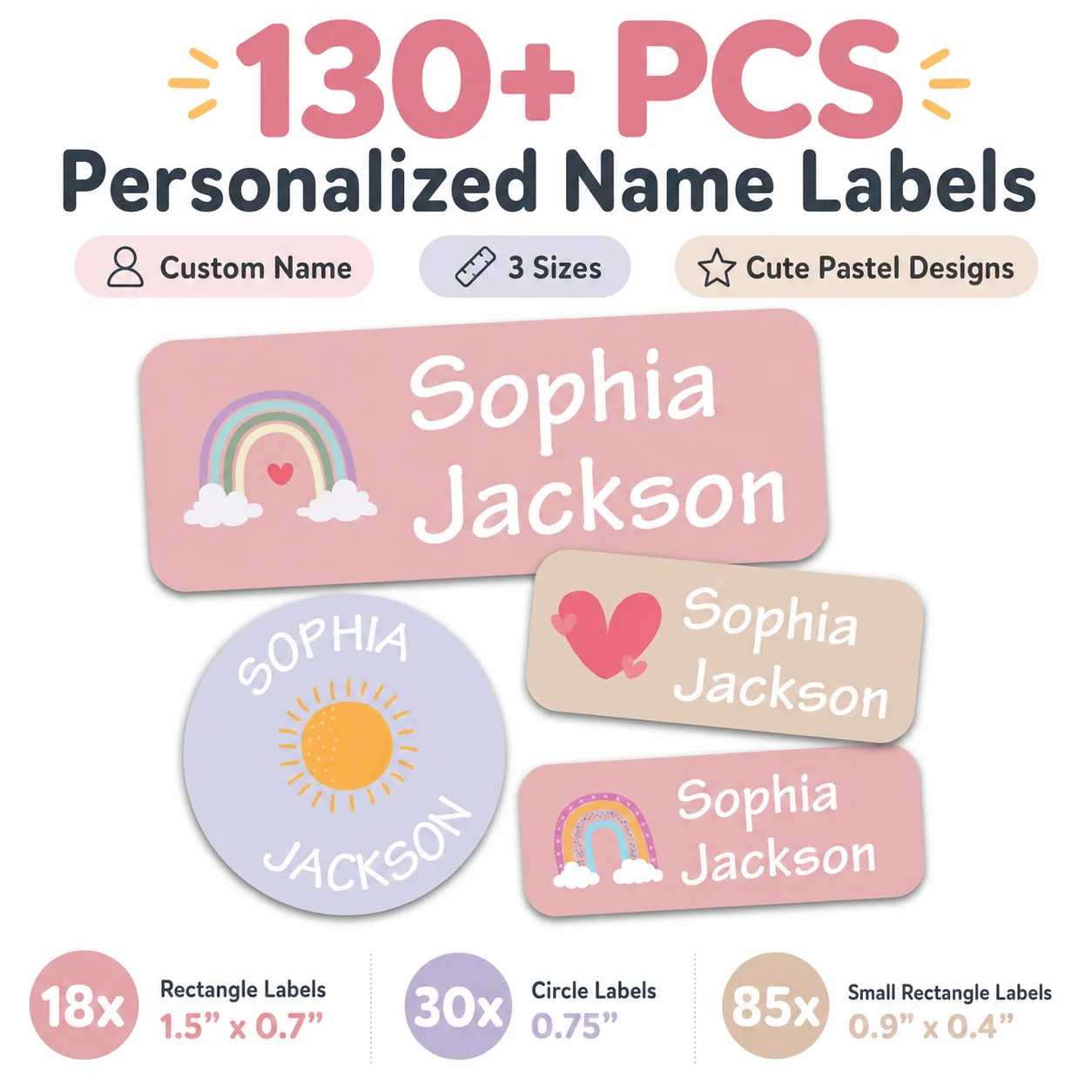 140 étiquettes personnalisées avec nom, autocollants imperméables, 8 styles pour les enfants, bouteille, boîte à lunch, vêtements, sac à dos