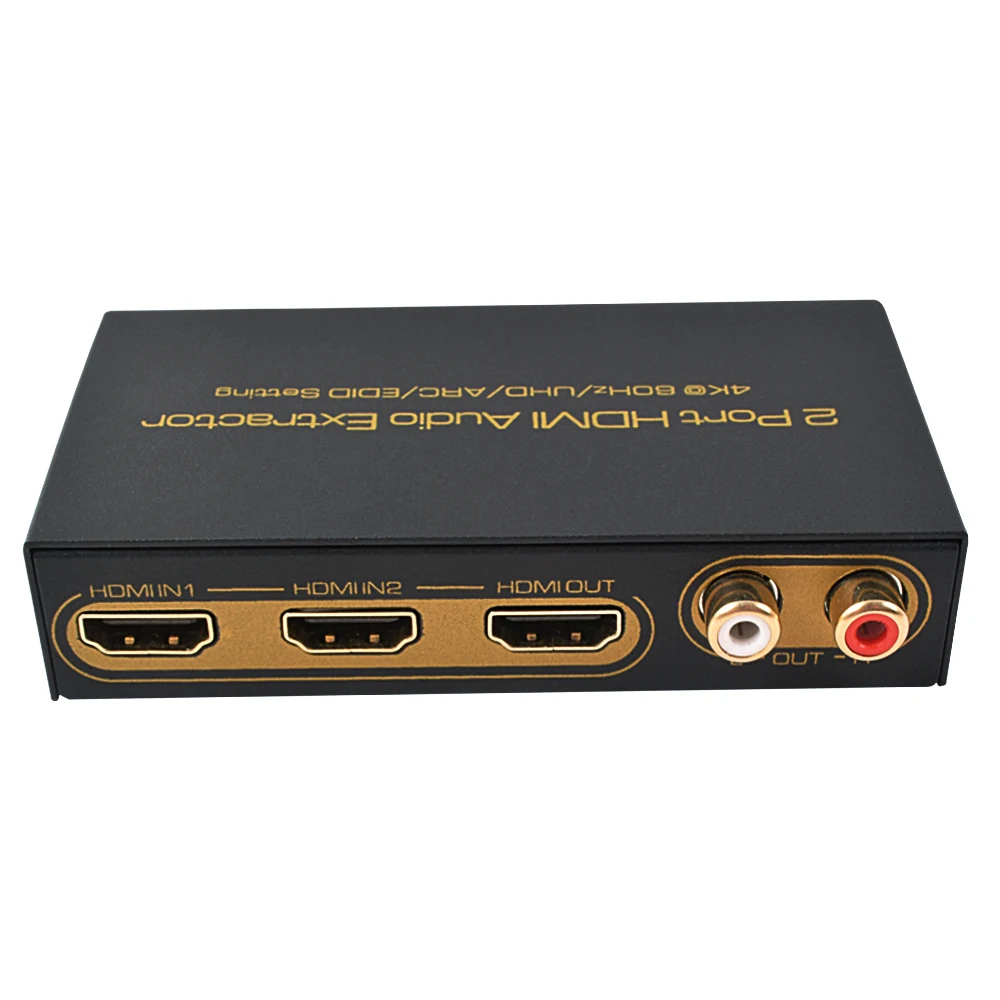 2 Port HDMI-compatible Switcher Audio Extractor 4K60Hz Splitter ARC UHD HDR10+ Dolby Vision Atmos 5.1 2CH Audio EDID Set