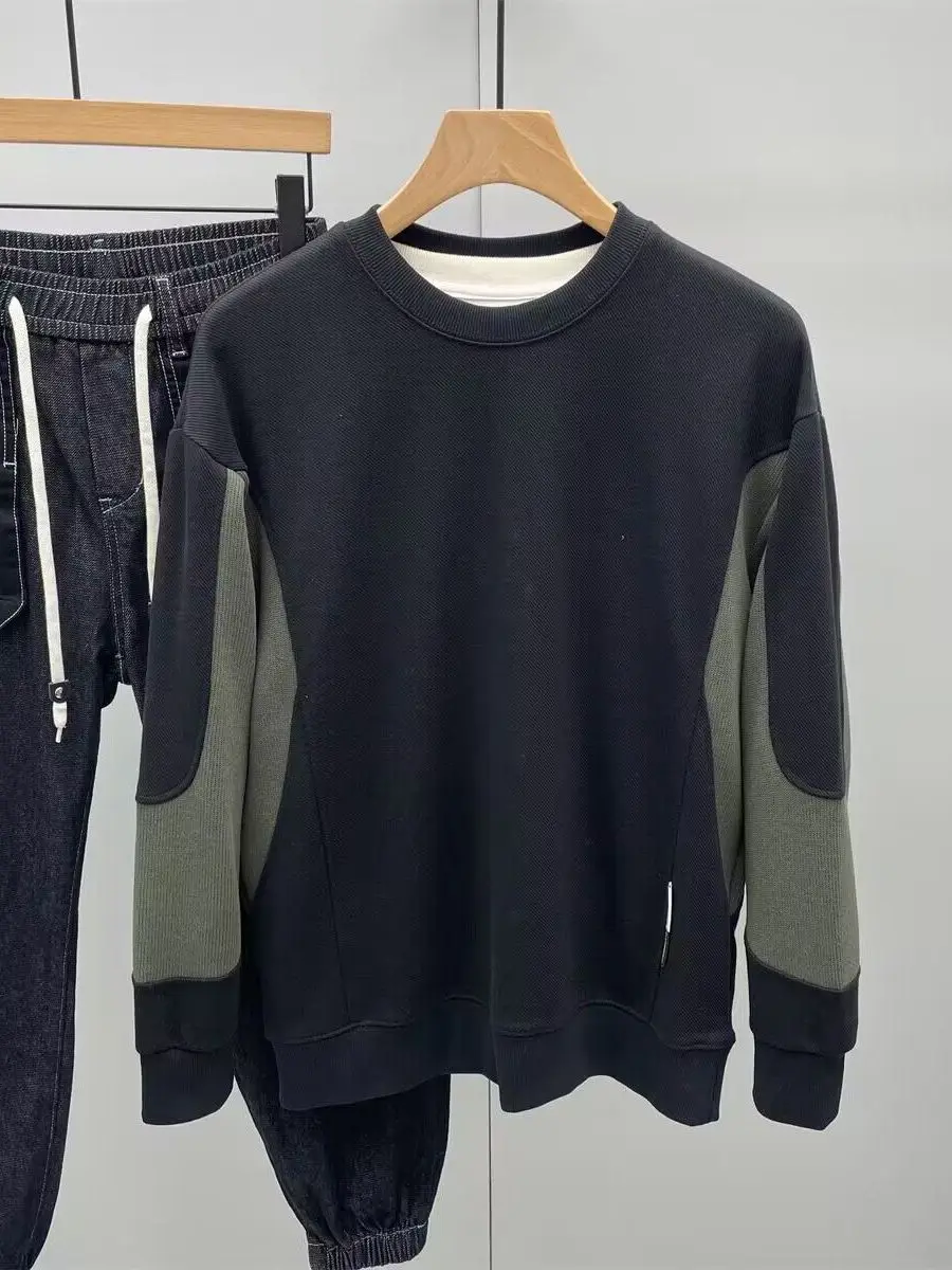 

Korean Sle round Ne Long Sve Hoodie Men's Spring Autumn Faionable Color Blo Patchwork Versatile Hooded Top