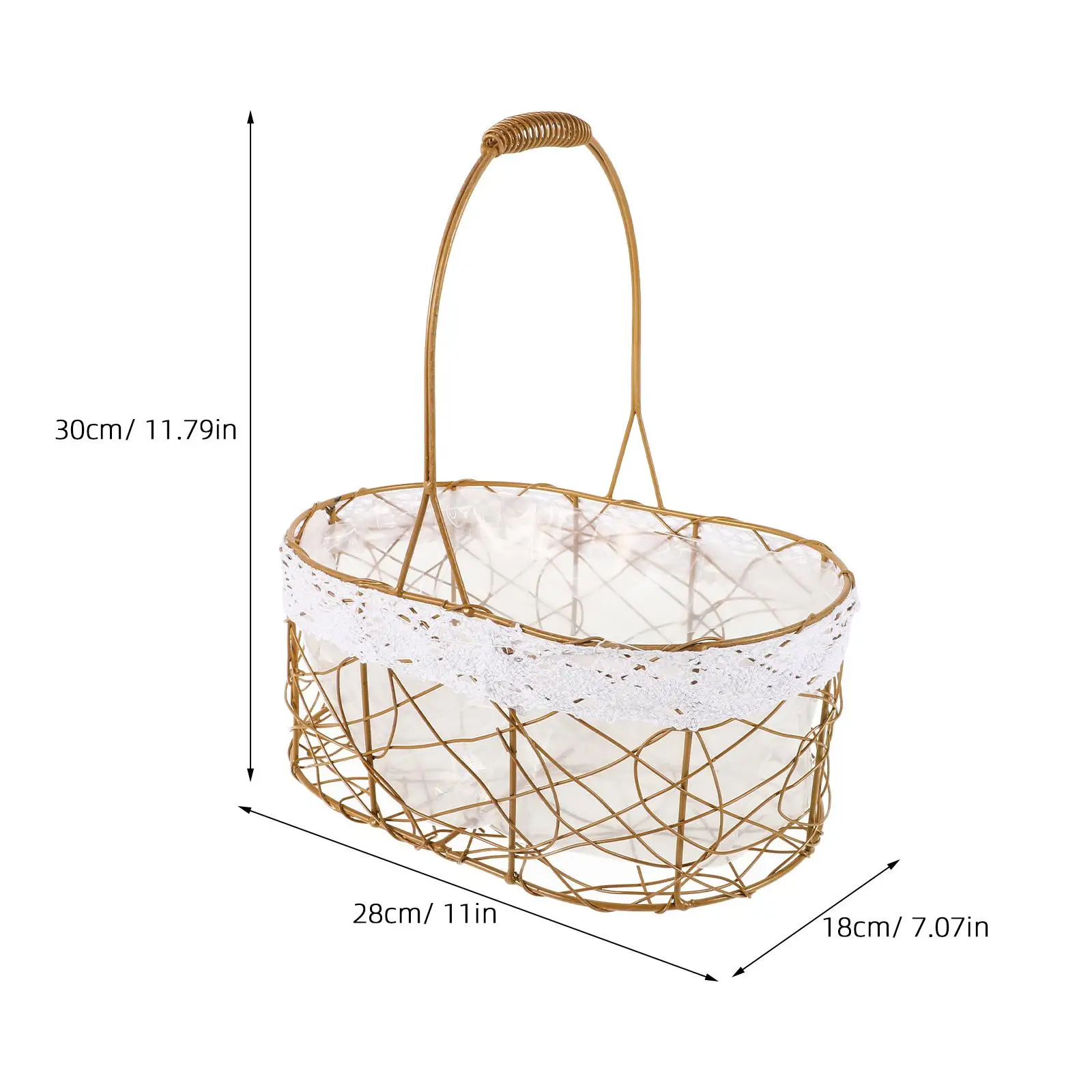 Cesto di fiori in rete di ferro Contenitore di frutta Supporto decorativo Cestini per ragazza Picnic con manici Ciotola forata