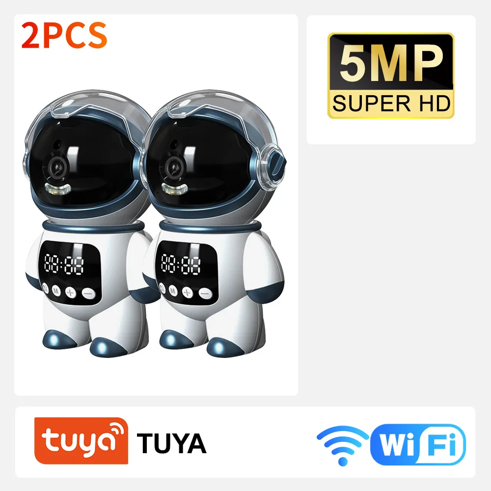 Câmera de monitoramento robô relógio 2 peças 5mp, modo de luz colorida inteligente, rede de distribuição rápida bluetooth, relógio pode exibir o tempo