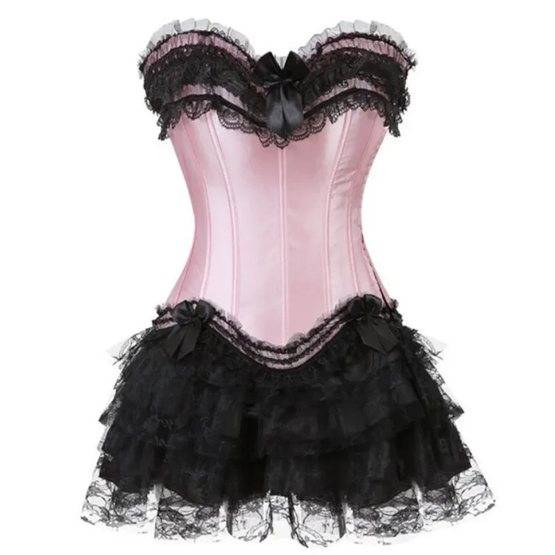 Corset Dress Top With Lace Tutu Skrits Set Overbust Halloween Gothic Bustier Burlesque Costume Party Sexy For Women Plus Size