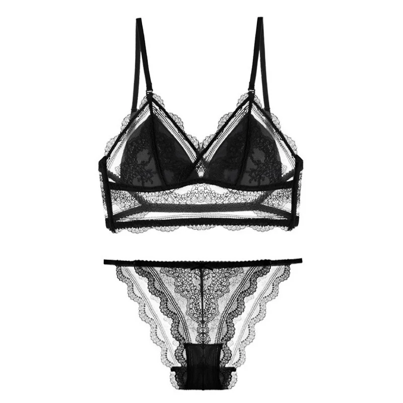 

Hot Selling U-shaped Back Lingerie Women Sexy Lace Without Steel Ring French Thin Triangular Cup Bra Underwear Lingerie Everyday