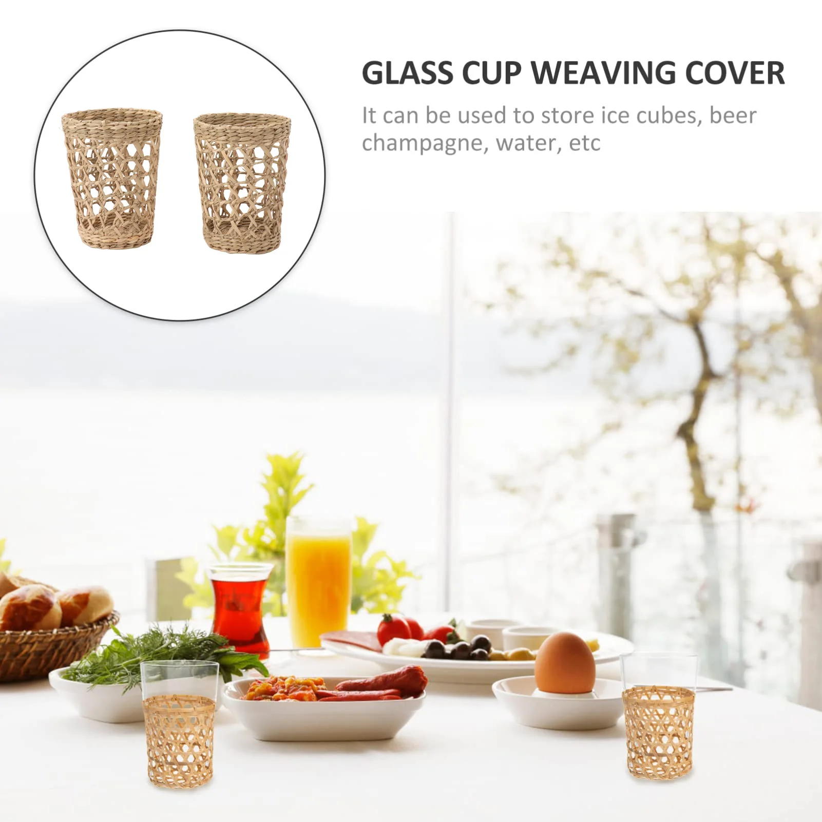 

6PCS Woven Cup Holders Anti Scald Hollow Straw Woven Glass Cup Sleeve for Glass Bottles Plastic Cups Mugs Woven Cup Holders