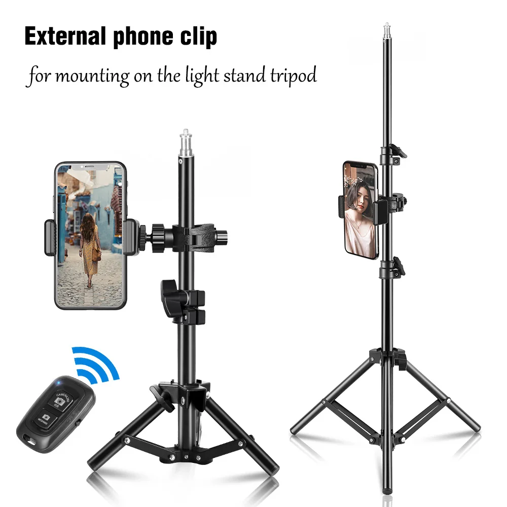 

100/150/190cm Photography Studio Adjustable Light Stand Portable Tripod Stand With Phone Clip Bluetooth For Flash Photo Studio