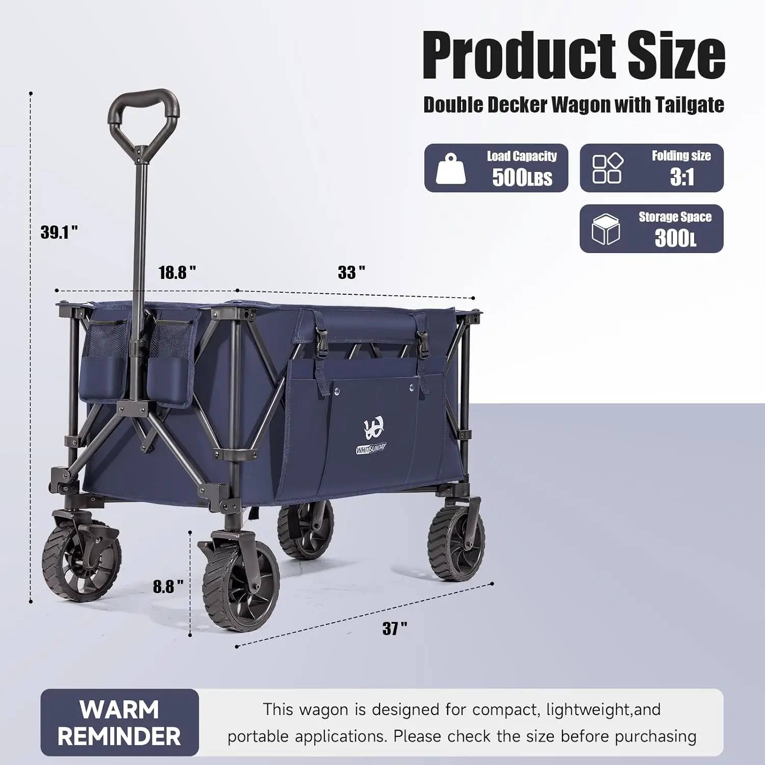 Folding Collapsible Utility Wagon, 400Lbs Heavy Duty Outdoor Park Beach Wagon with Table and Side Pocket for Garden Camping