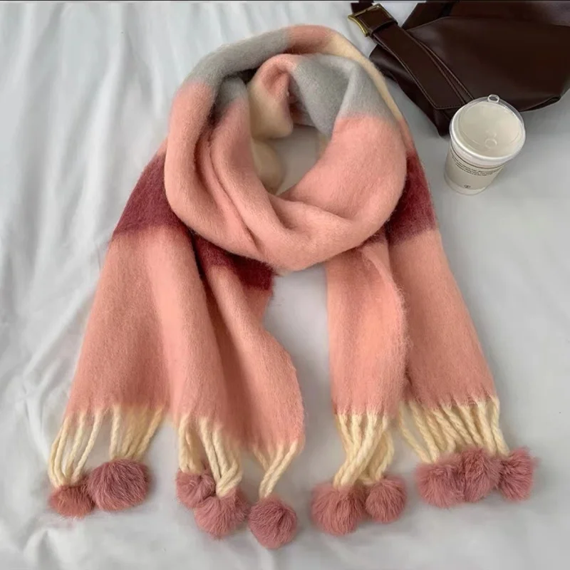 Korea Style Thick Warm Dopamine Scarf Soft Stripe Long Shawl Female Colorfur Thermal Y2K Scarf Girls Teen Muffler