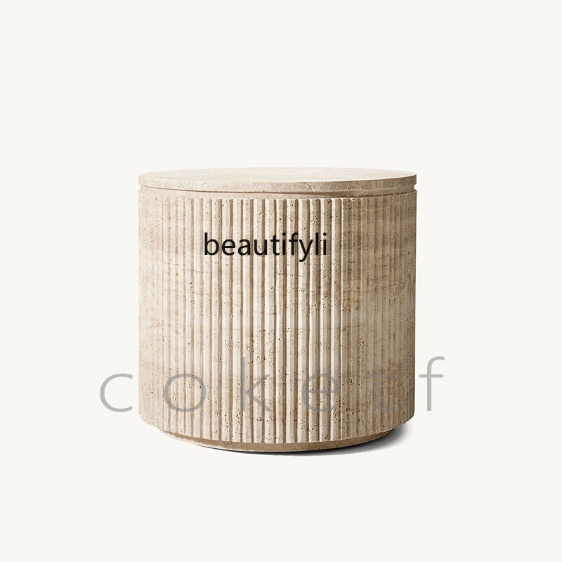 Simple natural Roman travertine marble sofa edge several designer high-end side tables