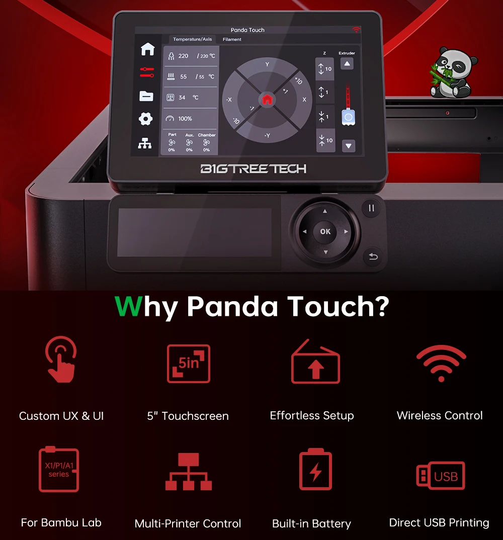 BIGTREETECH Panda Touch Screen 5\'\' Display for Bambu Lab X1 P1 Plug&Play Custom UX&UI Multi-Printer Wireless Control 3D Printer