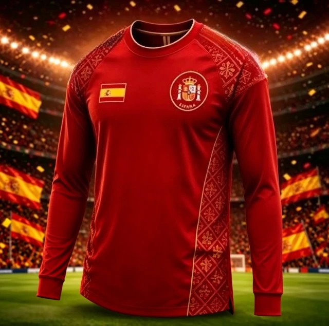 Spanish men's quick drying football long sleeved jersey 3D printed fashionable and versatile sportswear