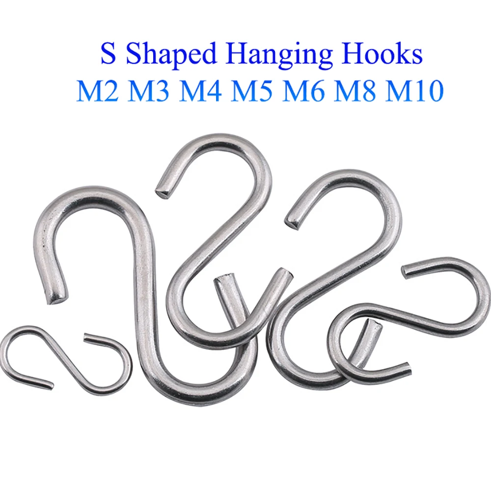 

1-50Pcs S Shaped Hanging Hooks M2 M3 M4 M5 M6 M8 M10 304 Stainless Steel Hooks Kitchen Bathroom Bedroom Cap Hanger