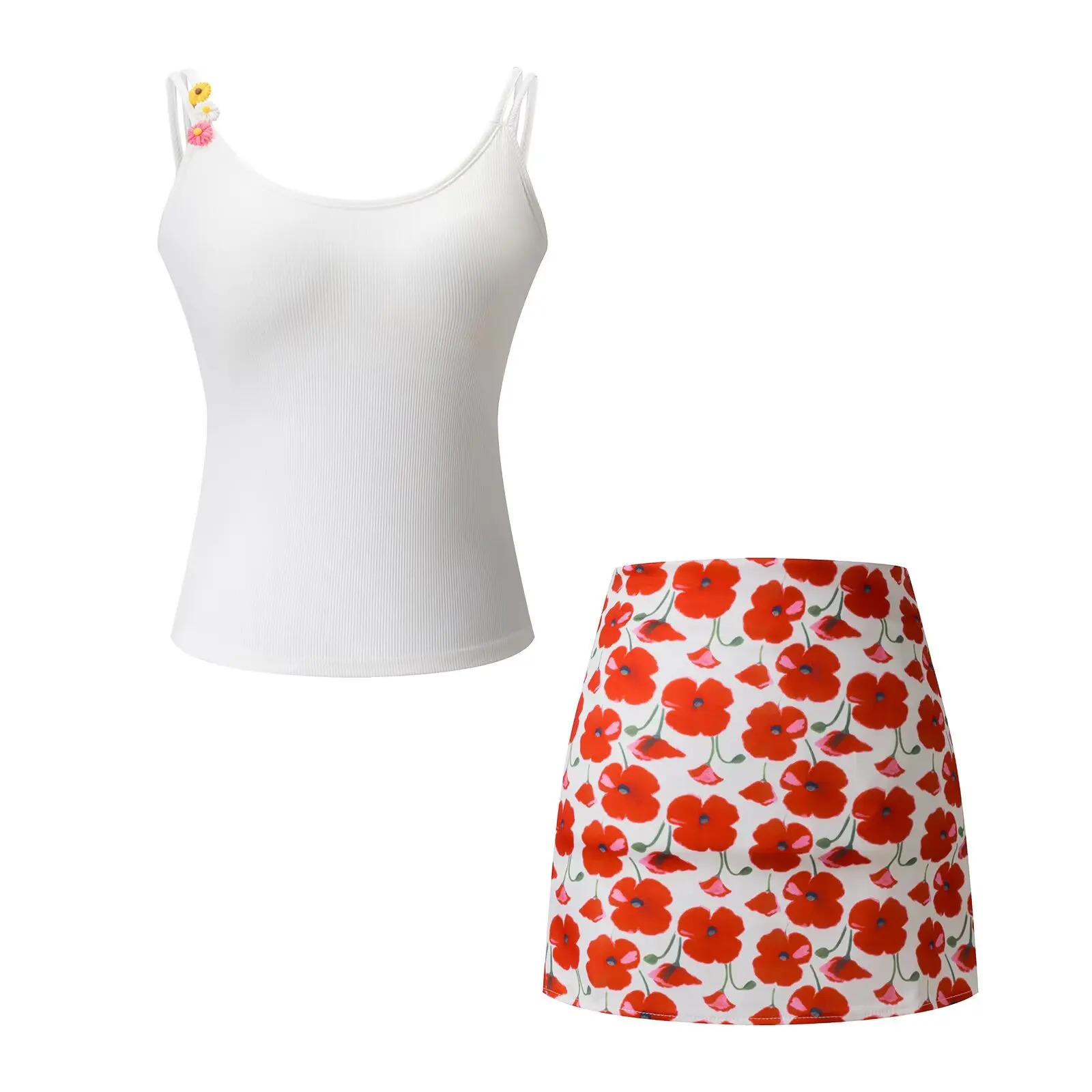 Sweet Beach Floral Low Waist Anti-Light Semi-Body Skirt Pure Desirable Casual Versatile Holiday Waist Enhancing  Skirt