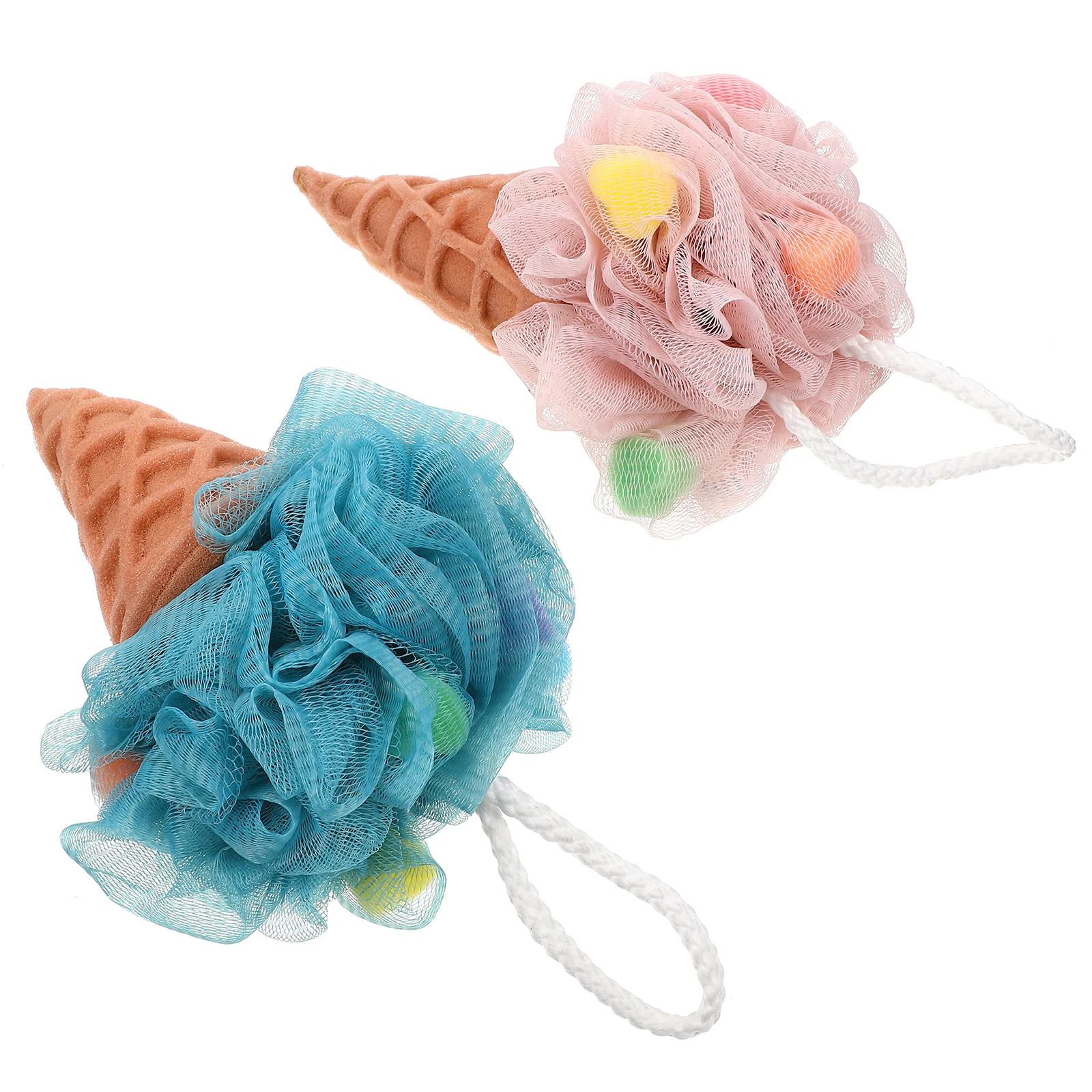

2pcs Ice Cream Bath Balls Sponge Loofah Shower Puff Adorable Pink White Bath Sponge Body Cleanser Home Accessory