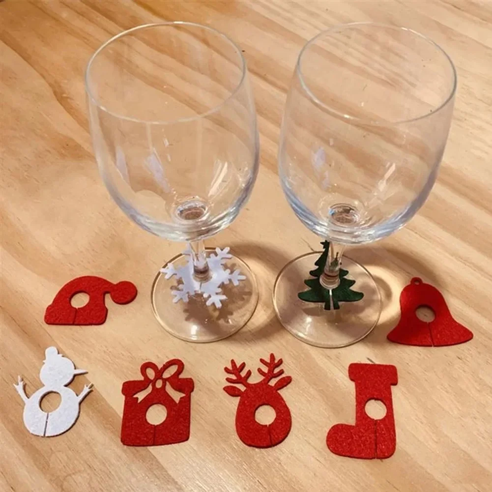 10Pcs Felt Wine Glass Ring Decoration Christmas Cup Card Table Home Decoration Xmas New Year Eve Party Supplies