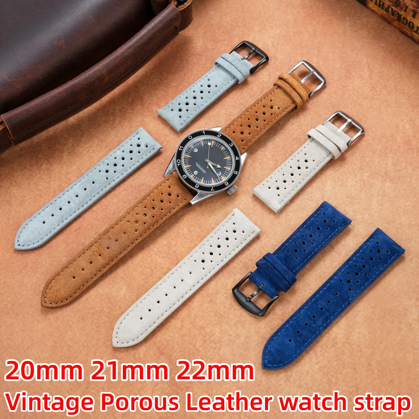 20/21/22mm Vintage Perforated Watch Band For Omega Grand Seiko Tag Heuer Rolex Tudor Suede Leather Strap Replacement Accessories