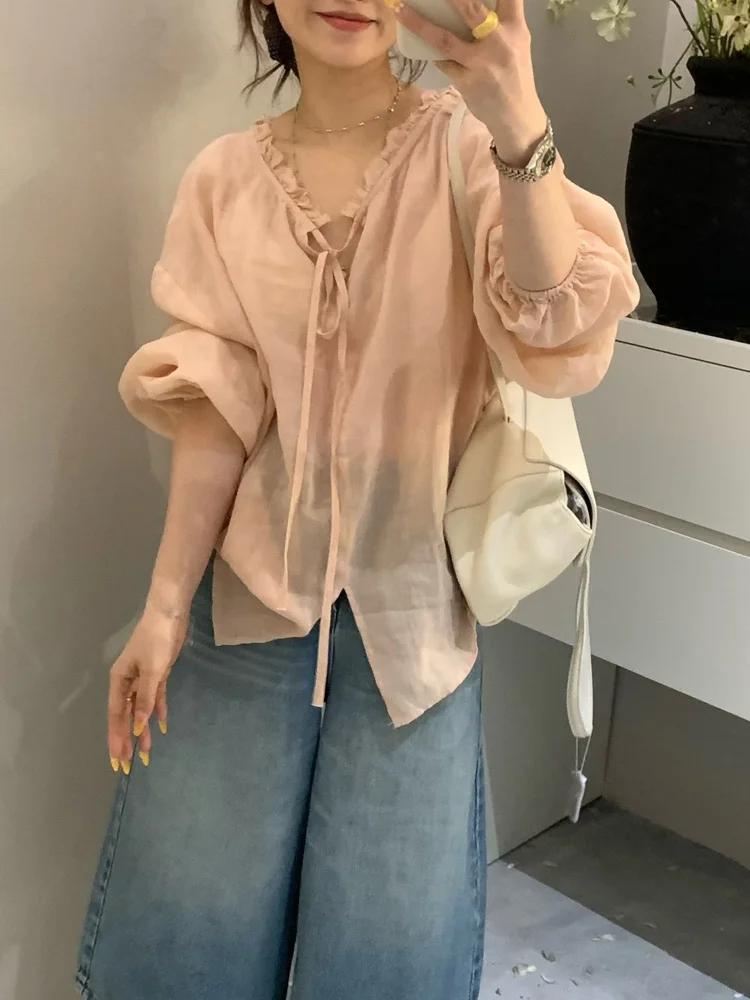 

Women's Loose Comfortable Breathable Linen Shirt Spring Summer New Style Lantern Sleeve Gentle Wind Design Top Quality Premiu...