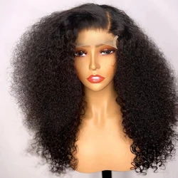 Perruque Bob Lace Front Wig crépue bouclée sans colle pour femme, cheveux de bébé préplumés, densité 180%, noir naturel, long, doux, court, 26