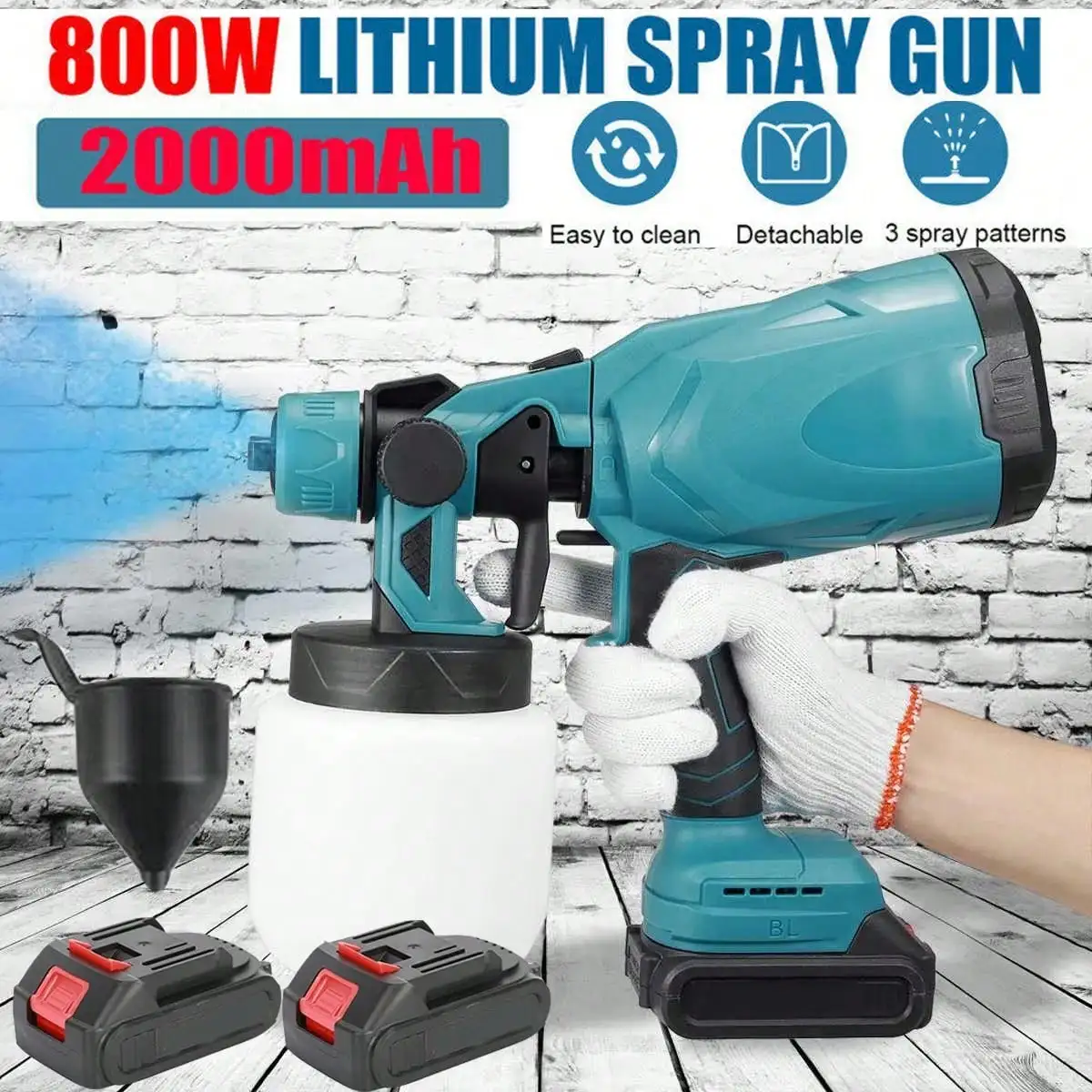 Pressure Cordless Paint Sprayer Electric Airless HVLP Spray Gun W/2 Battery