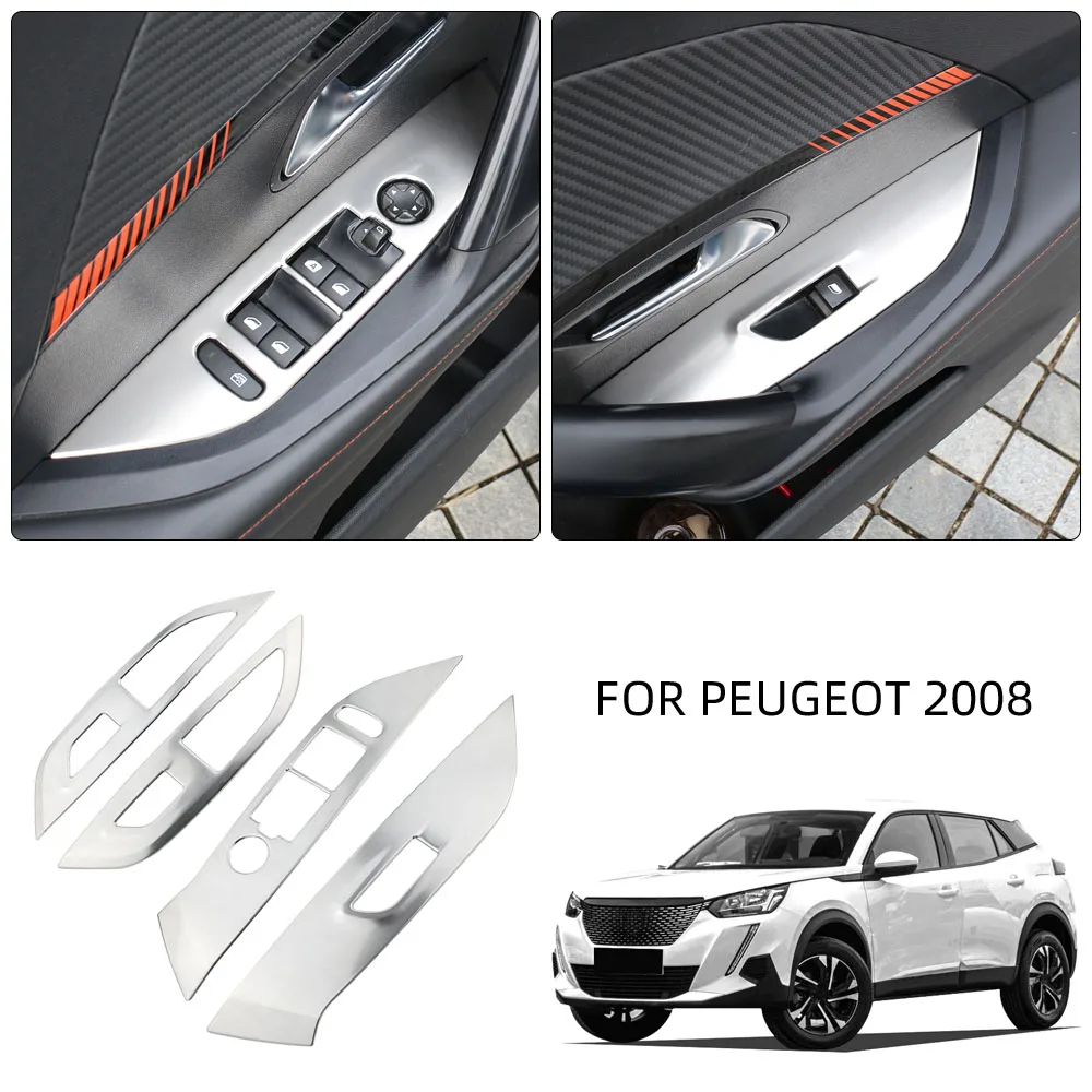 For Peugeot 2008 2020 2021 2022 2023 2024 Left Hand Drive 4pcs ABS  Window Lifter Switch Button Panel Cover Trim