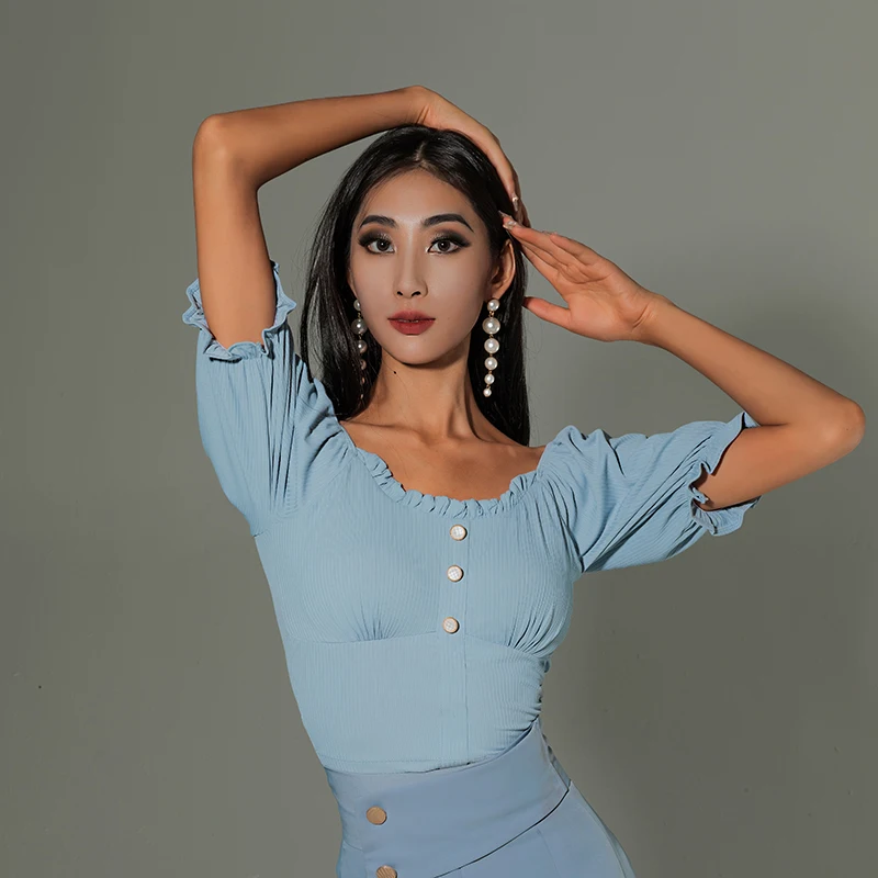 Latin Dance Tops For Women Adult Professional Rumba Practice Clothes Samba Tango Salsa Cha Cha Stage Performance Shirt DWY7913