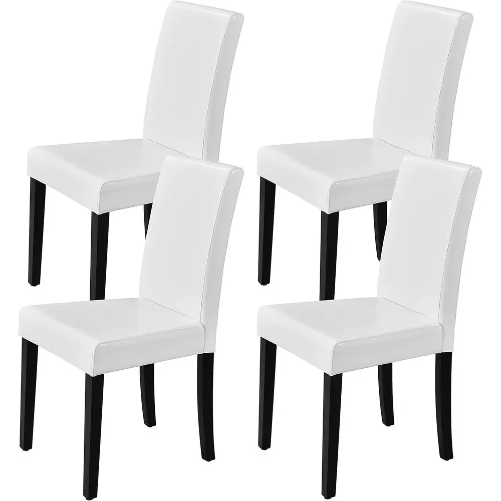 

4-Piece High-Back Leather Dining Chairs with Wooden Legs, Waterproof Surface, Suitable for Home and Restaurant, White