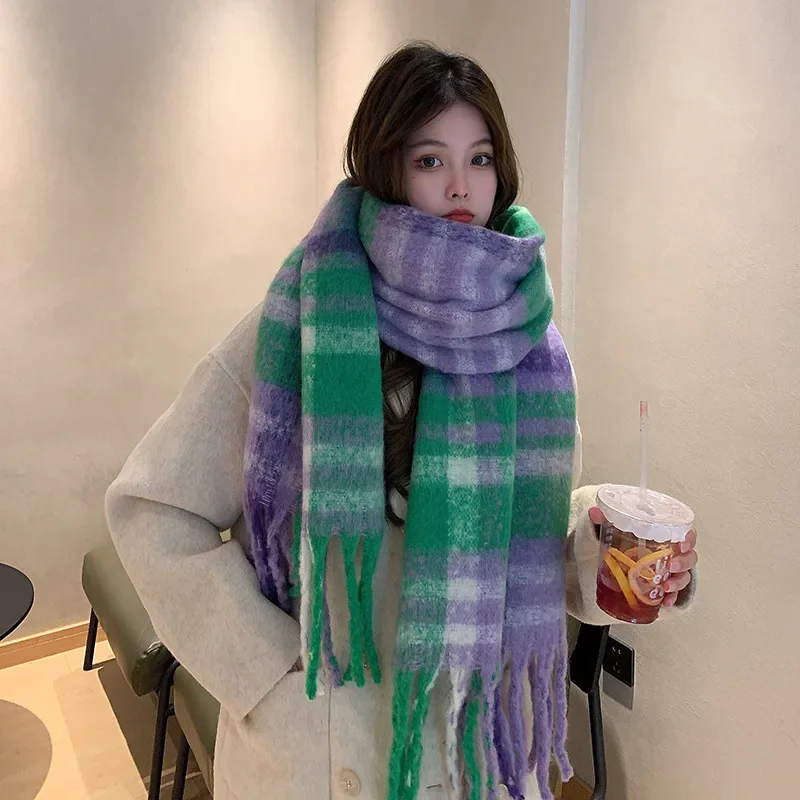 

2024 New Winter Fashionable Female Cashmere Thin Scarf Lady Warm Shawl Pure Colour Plaid Print Pashmina Solid Wrap Women T706