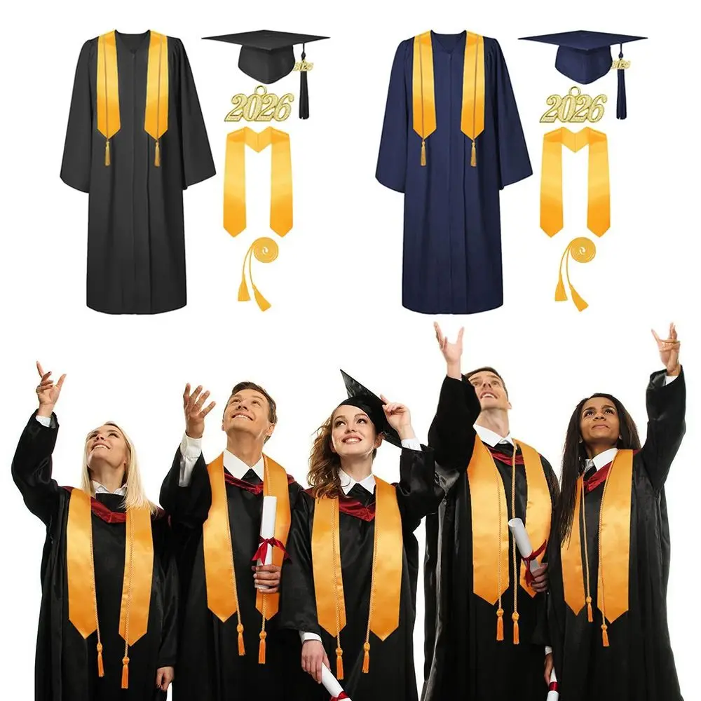 4pcs-set-v-neck-graduation-robe-set-with-tassel-graduation-stole-sash-bachelor-gown-loose-graduation-party-doctor-gown