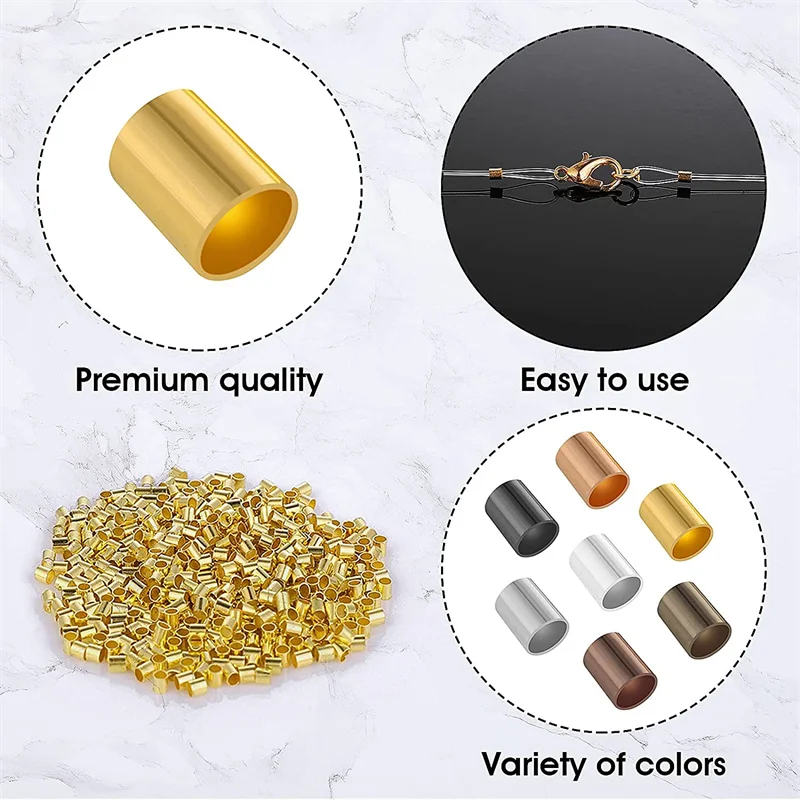 500pcs/lot 1.5/2mm Alloy Cylinder Round Crimp Beads Tube Ends Spacer Bead For Jewelry Making Sewing Embroidery DIY Accessories