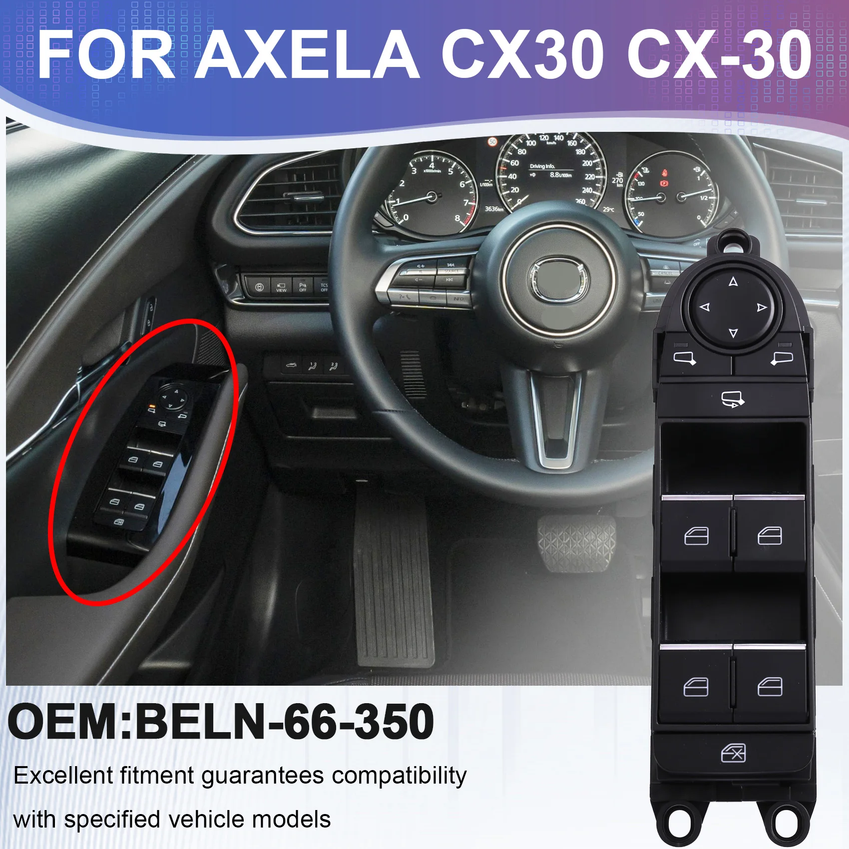 

Кнопка-переключатель стеклоподъемника BELN-66-350 для Mazda 3 Axela CX30 CX-30, совместимая с регулятором стеклоподъемника