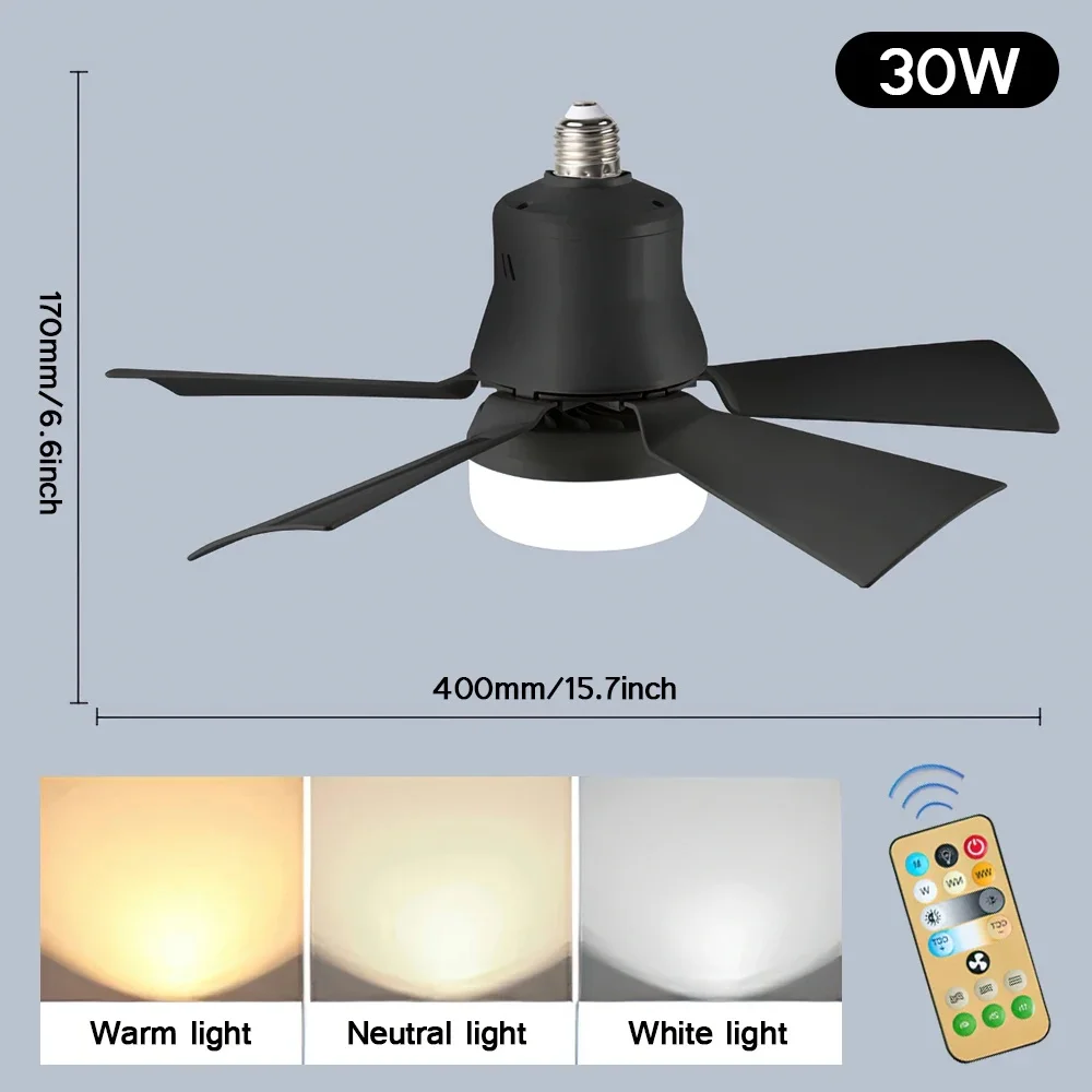 Elétrica Silent Fan Lâmpada do teto, Night Light, Controle remoto, Ventiladores de teto Luzes para sala e quarto, E27