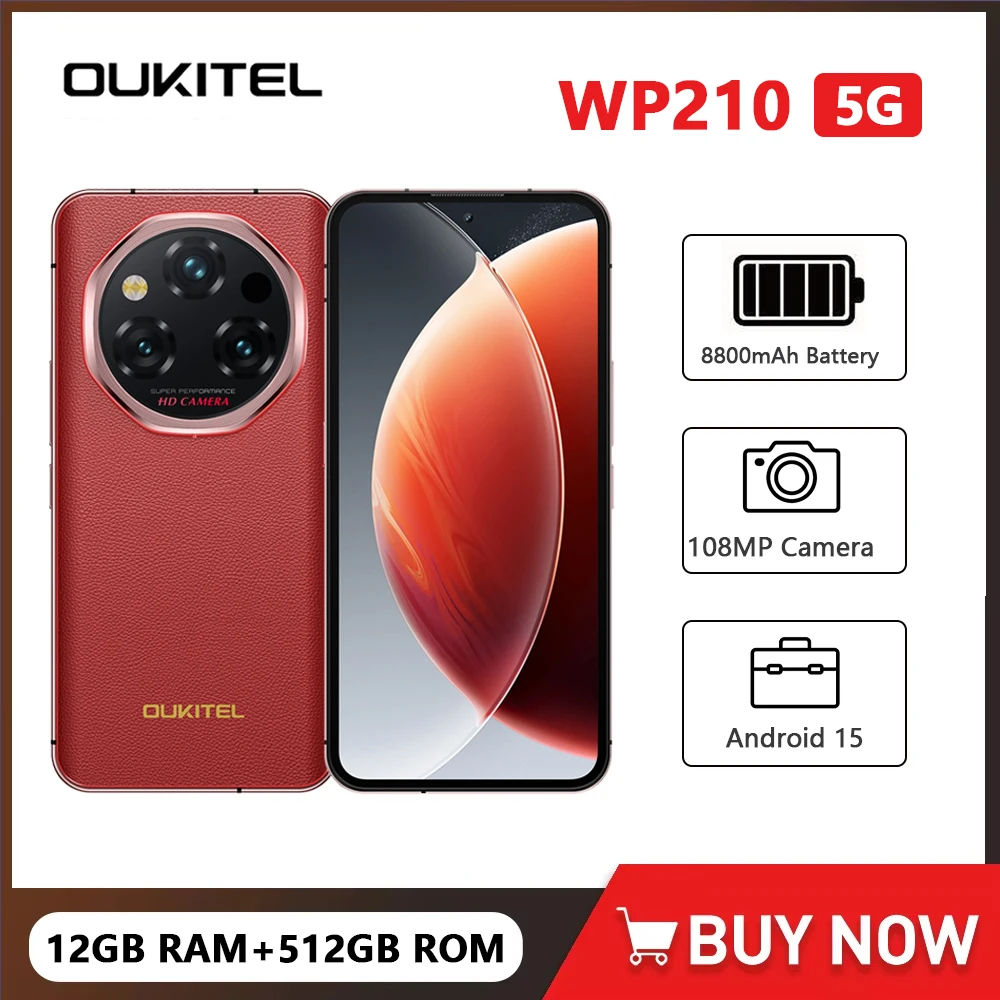 OUKITEL WP210 5G Rugged Smartphone Android 15 MTK 8200 6.7 Inch 12GB RAM 512GB ROM Mobile Phones 108MP 8800mAh 45W Cellphone NFC