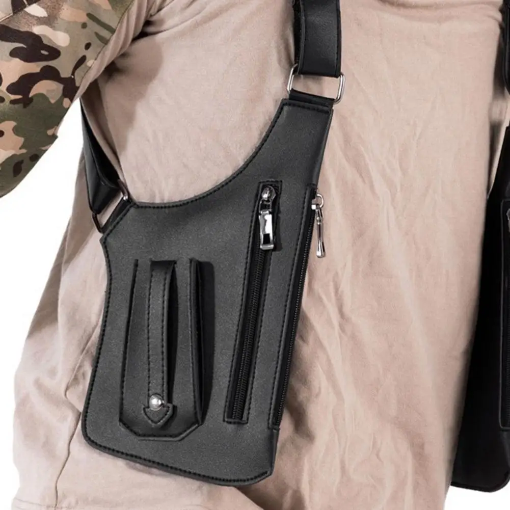 حقيبة كتف من الجلد الصناعي قابلة للتعديل تحت الإبط وحافظة كتف وحقيبة صدر مضادة للجيب وحقيبة هاتف للرجال ومحفظة درع