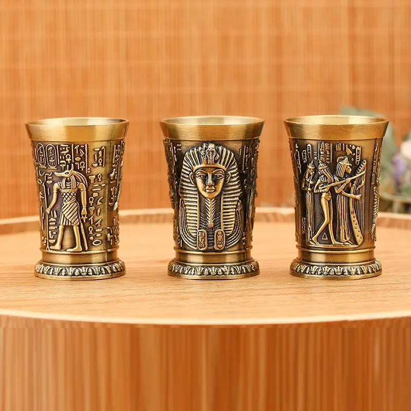 30ML Metal Vintage Egyptian Shot Glass Creative Wine Cup Personalized Sip Glass Drinking Drop Proof Bar Goblet Gift  for Whiskey