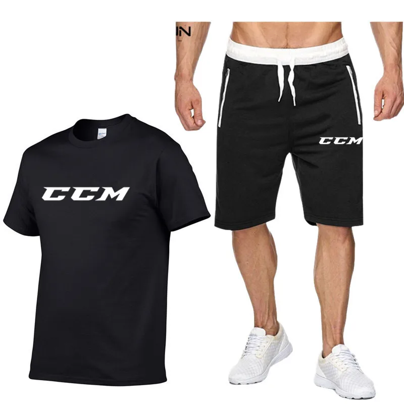 2022 New ccm Men\'s Sweatshirt Set T-shirt + shorts Tracksuit 2 Piece Set Outfits Jogger Suit Summer cotton Streetwear Clothes