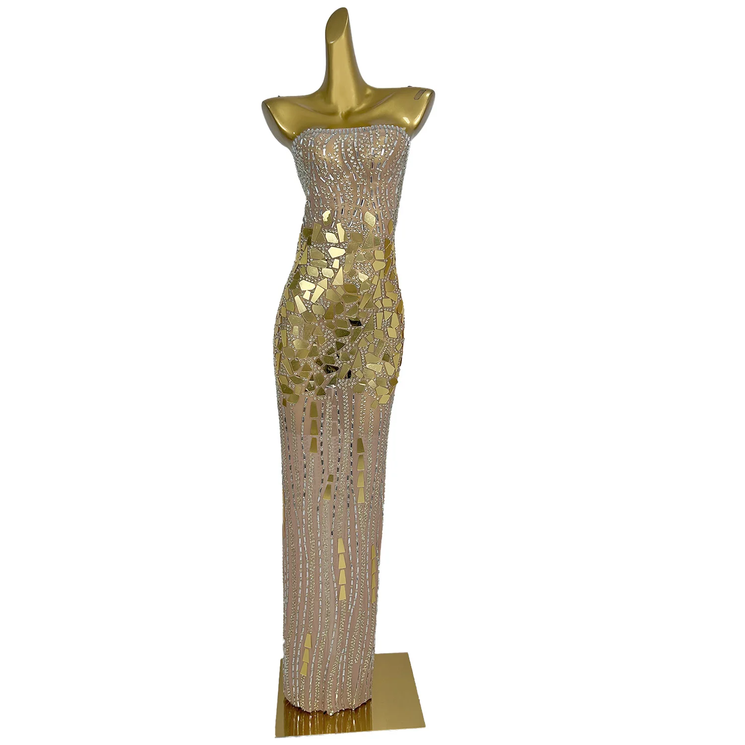 ชุดราตรีเดรสยาวปักเลื่อมและคริสตัลแบบไร้สายสำหรับงานพรอม งานเลี้ยงอาหารค่ำ งานกาล่าดินเนอร์ หรืองานเลี้ยงในคลับ ไซส์ใหญ่สำหรับผู้หญิง